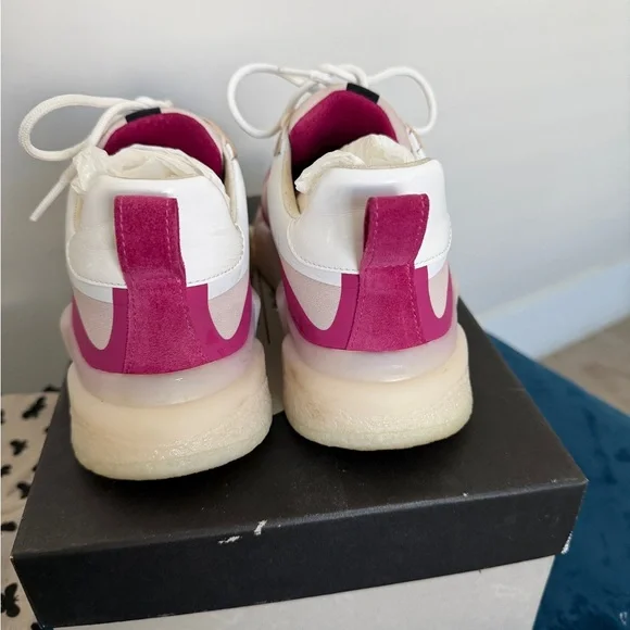 Max Mara Weekend Women's Pink and White Sneakers - Picture 3 of 9